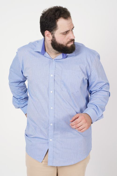Camisa masculina plus size  tricoline listrado plus size azul