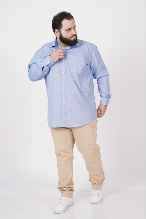 Camisa masculina plus size  tricoline listrado plus size azul