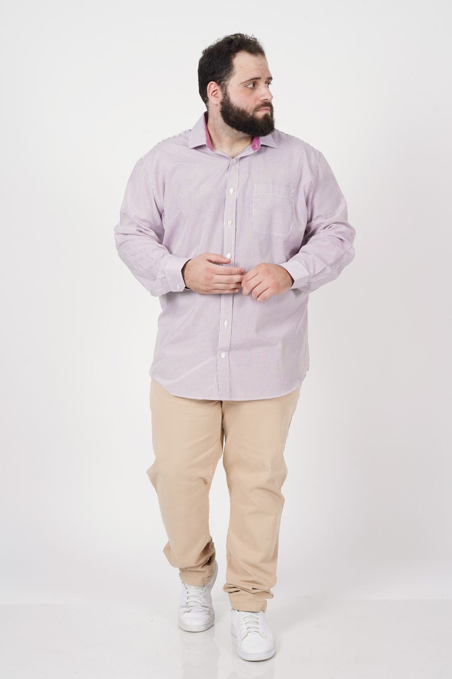Camisa  masculina plus size   tricoline listrado plus size vinho