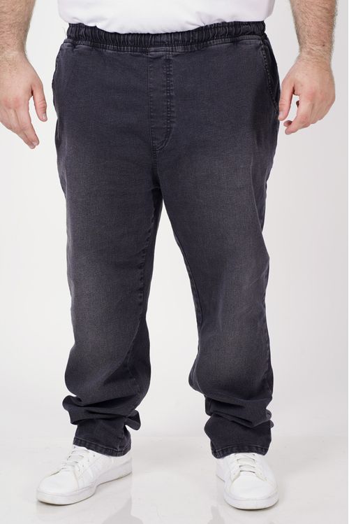 Calça black jeans com cós de elástico plus size jeans black