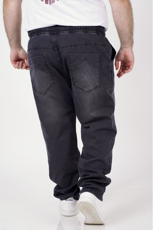 Calça black jeans com cós de elástico plus size jeans black