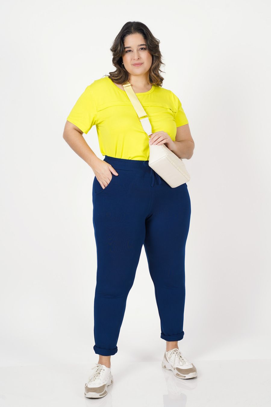 Calça de moletinho plus size azul marinho