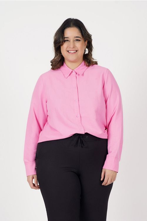 Camisa manga longa feminina plus size rosa