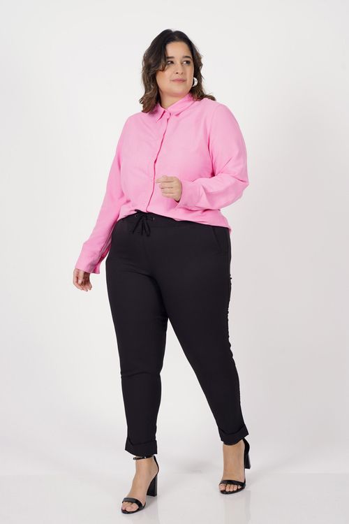 Camisa manga longa feminina plus size rosa