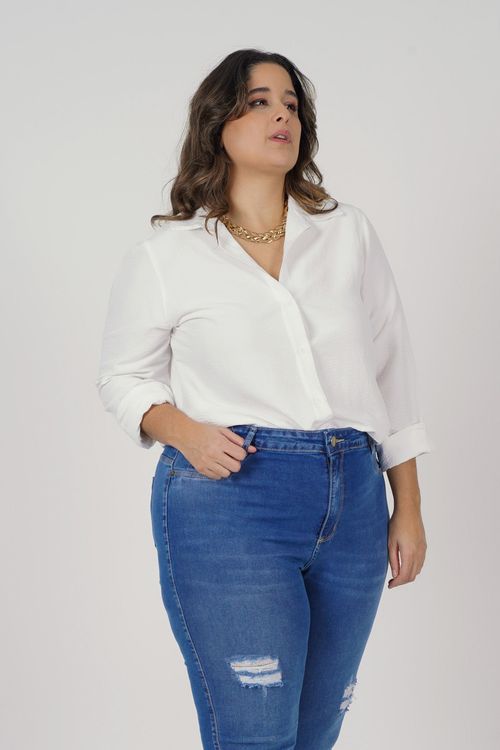 Camisa manga longa feminina plus size branco