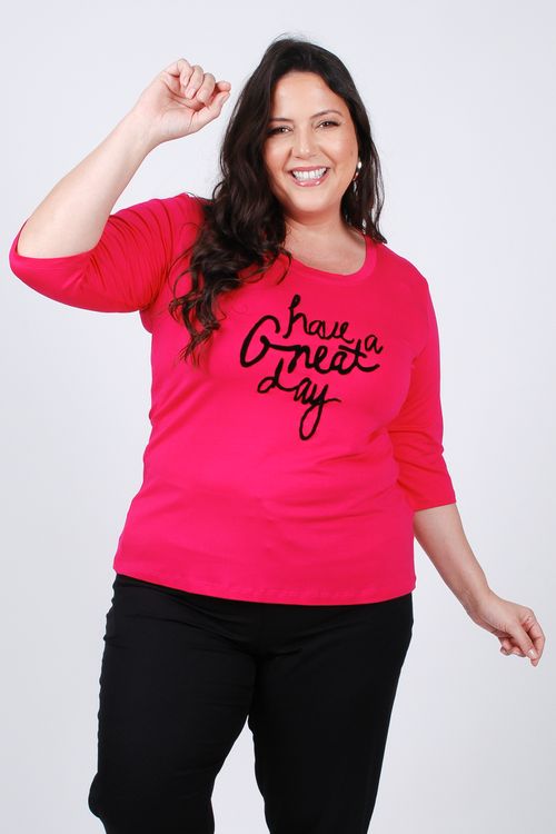 Blusa manga com estampa plus size rosa