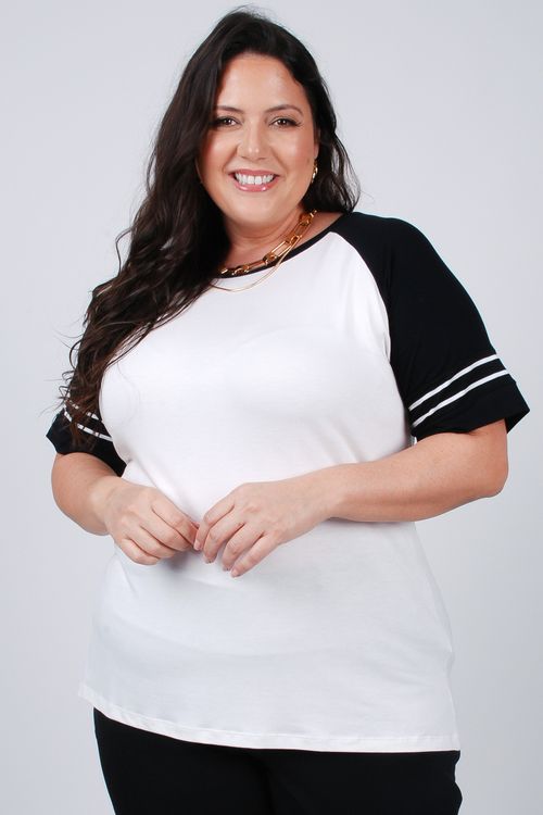 Blusa manga com listra plus size off white