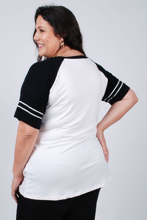 Blusa manga com listra plus size off white