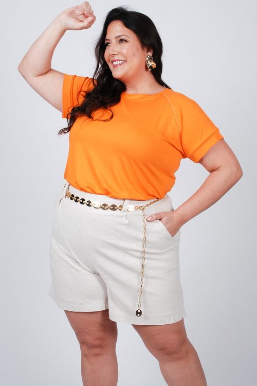 Blusa manga raglan com pespontos plus size laranja