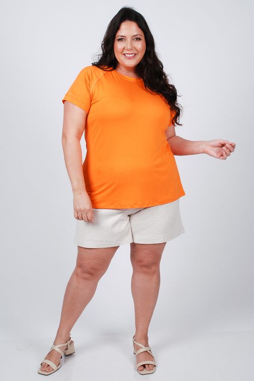 Blusa manga raglan com pespontos plus size laranja