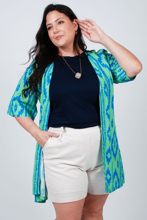 Kimono de viscose estampada plus size verde
