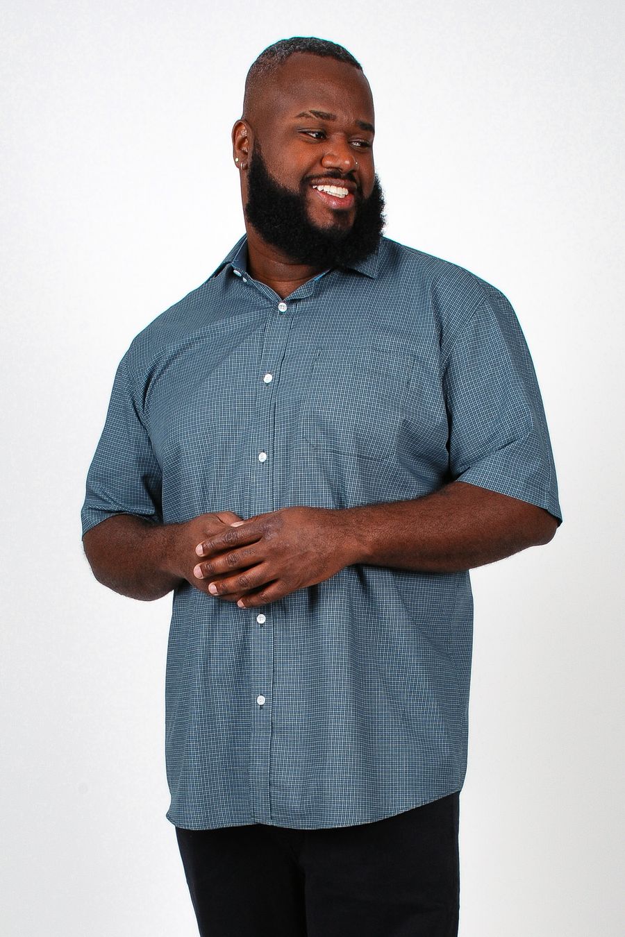 Camisa manga curta xadrez plus size verde