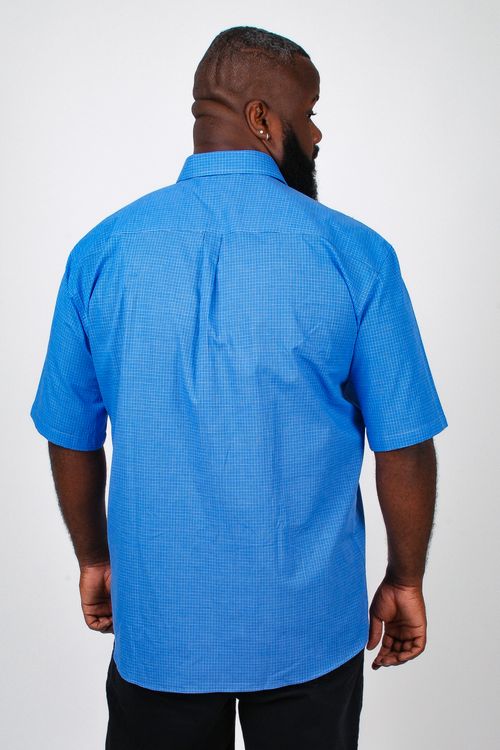 Camisa manga curta xadrez plus size azul