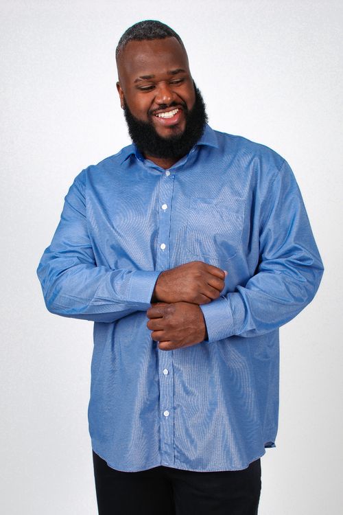 Camisa manga longa  xadrez plus size azul marinho
