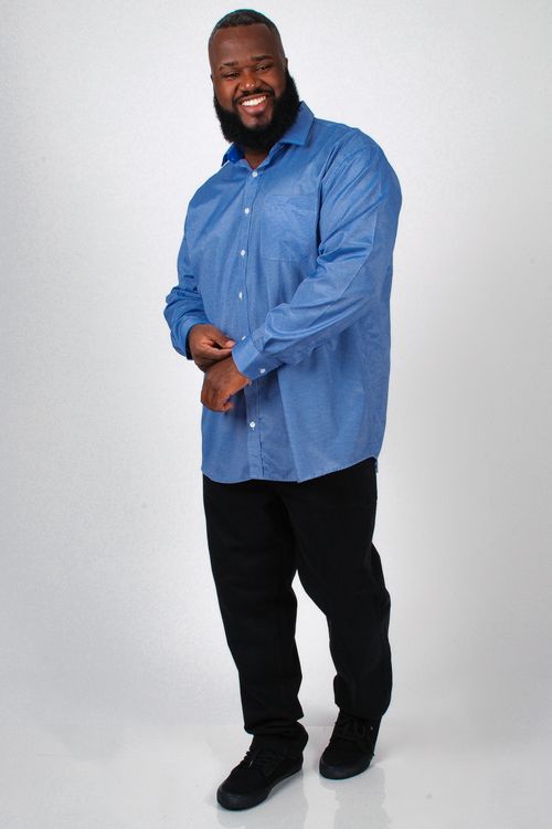 Camisa manga longa  xadrez plus size azul marinho