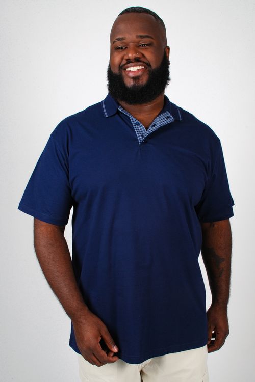 Camiseta polo manga curta plus size azul marinho