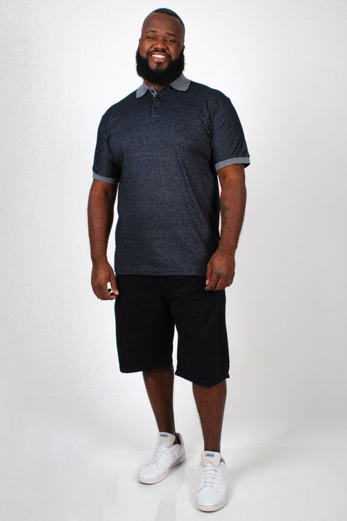Camiseta polo manga curta mesclada plus size preto