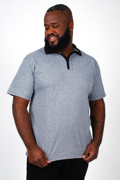 camiseta polo listrada plus size cinza