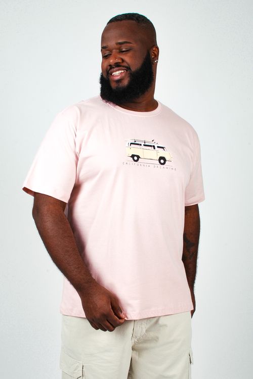 Camiseta estampa kombi plus size rosa