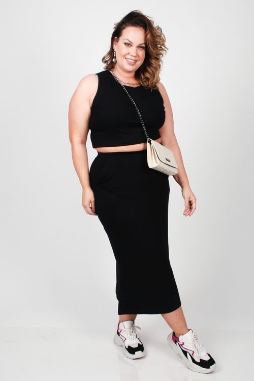 Saia midi plus size preto