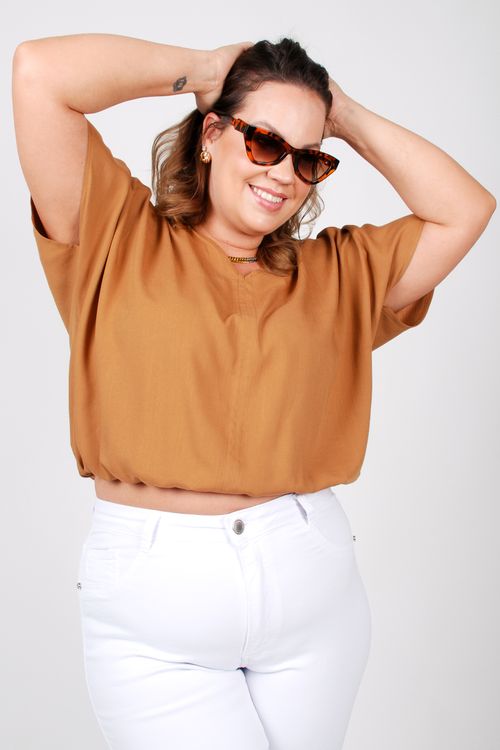 Blusa  viscose lisa plus size marrom