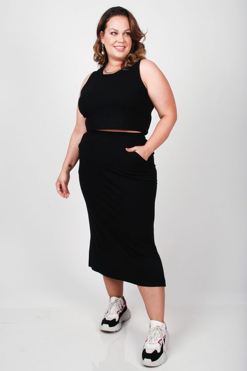 Cropped canelado plus size preto