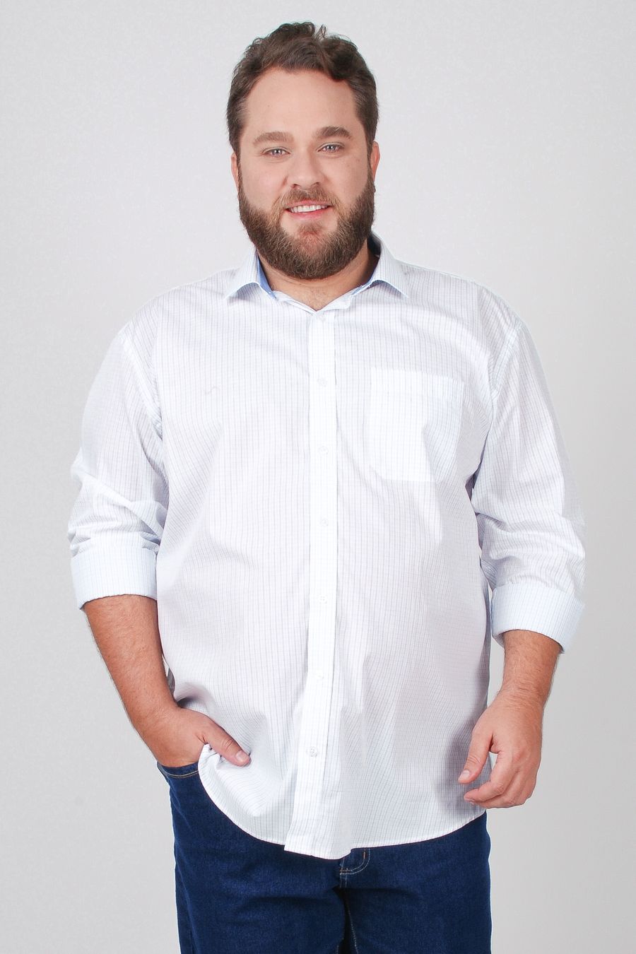 Camisa tricoline de algodão plus size azul
