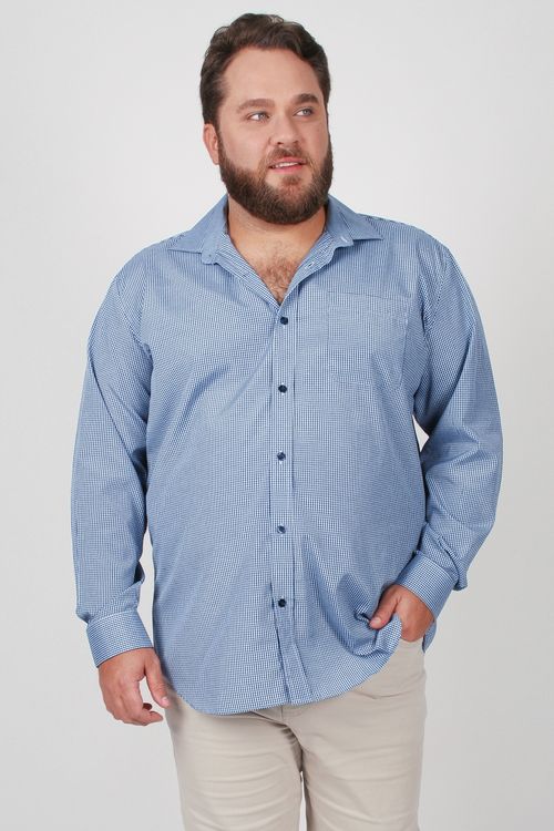 Camisa tricoline xadrez  plus size azul
