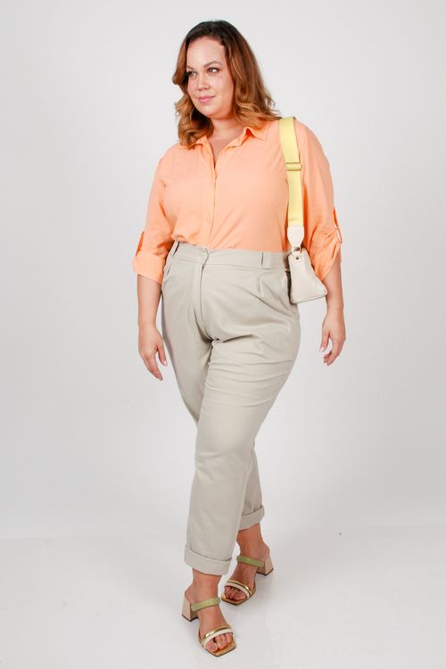 Camisa feminina em viscolinho plus size laranja