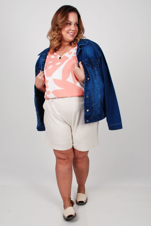Blusa em viscose estampada plus size rosa