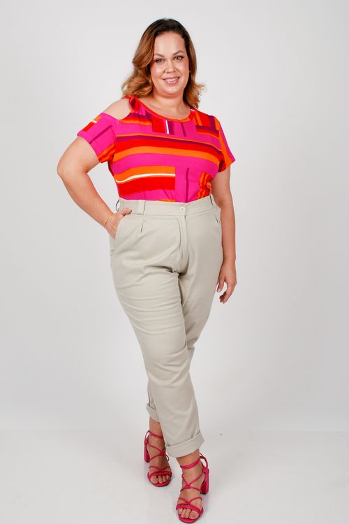 Blusa manga curta estampada plus size rosa