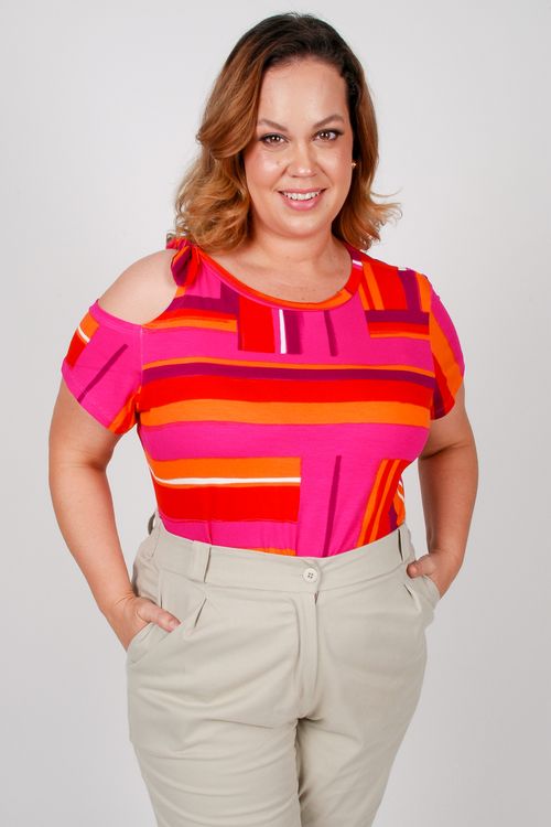 Blusa manga curta estampada plus size rosa