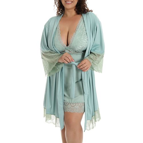 Robe Plus Size Microfibra Renda