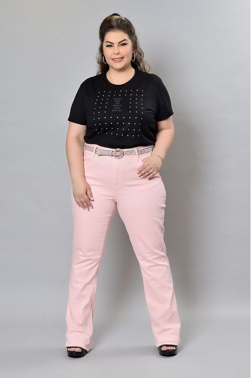 Calça Rosa Jeans Flare Plus Size Dalila