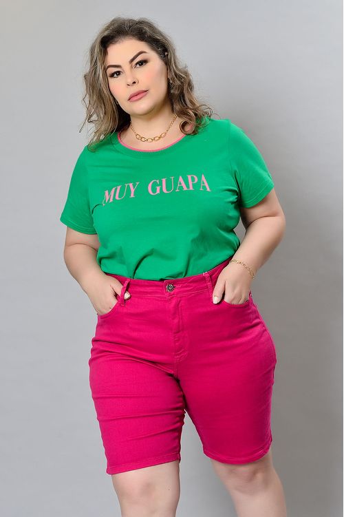 Bermuda Jeans Fúcsia Plus Size Clara
