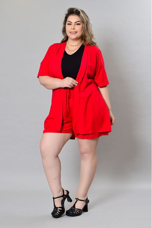 Conjunto Kimono Vermelho em Viscose Plus Size Beatriz
