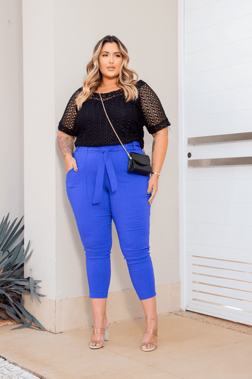 Calça Bengaline Skinny Camille Azul Plus Size