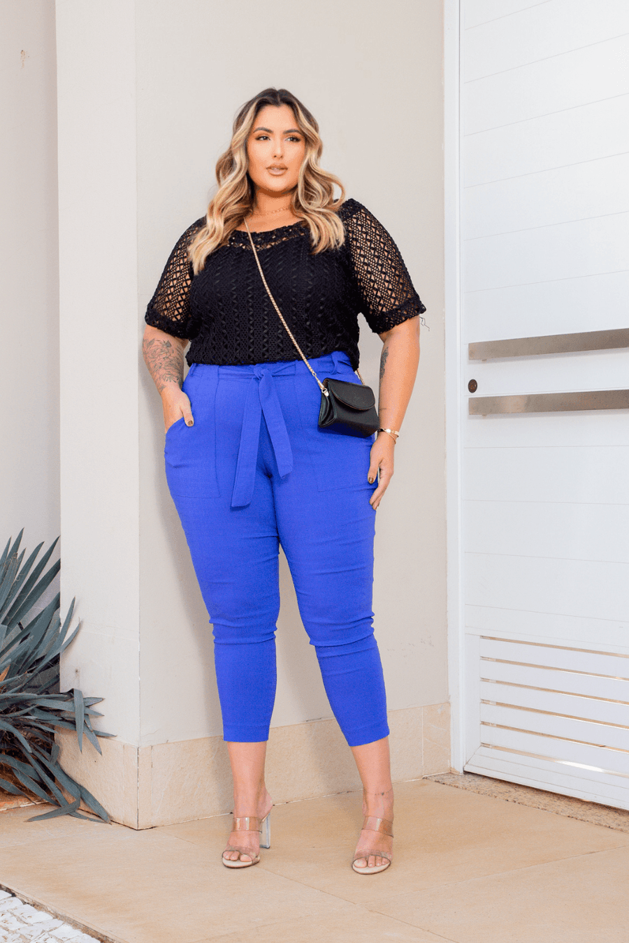Calça Bengaline Skinny Camille Azul Plus Size