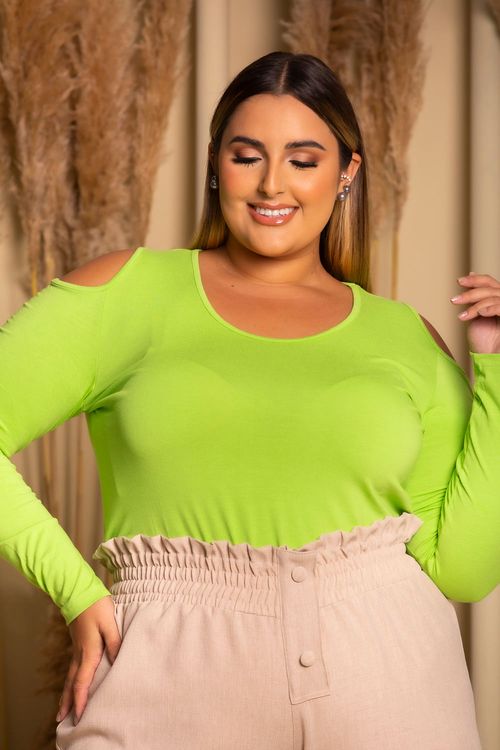 Blusa Manga Longa Bella Verde Plus Size
