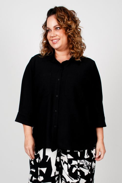 Camisa feminina em viscose plus size preto