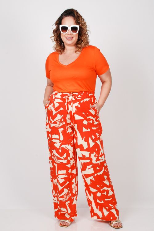Pantalona em viscose estampada plus size laranja
