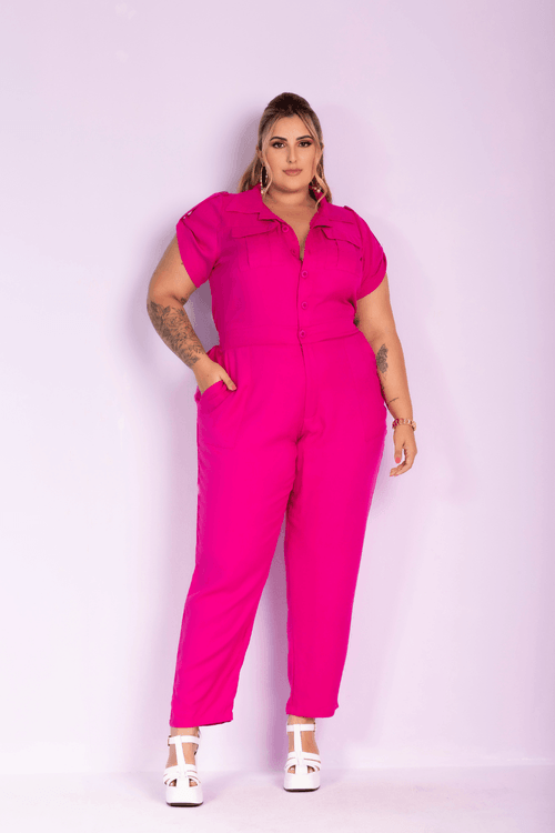 Macacão Longo Brenda Bolso Pink Plus Size