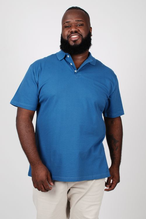 Camisa polo piquet masculina plus size azul