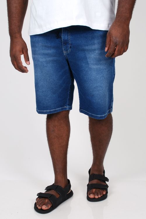 Bermuda jeans moletom com cordão no cós plus size jeans blue