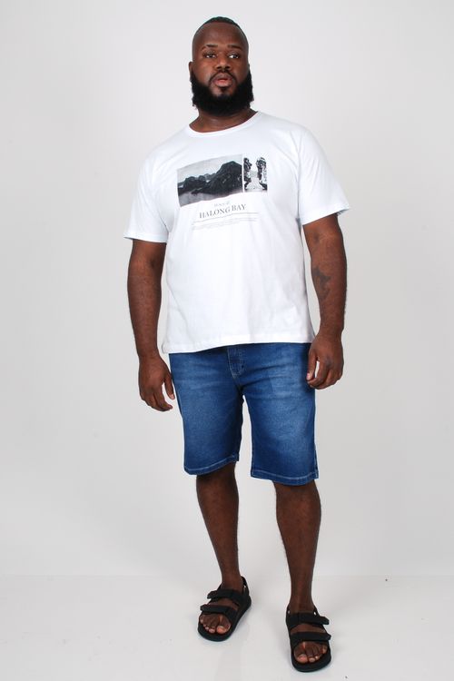 Bermuda jeans moletom com cordão no cós plus size jeans blue