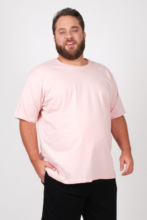 Camiseta básica masculina plus size rosa claro