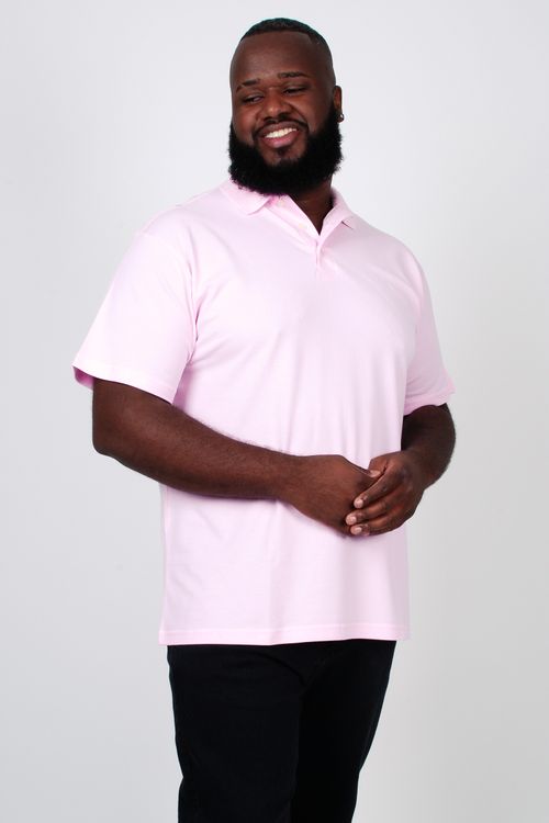 Camisa polo piquet masculina plus size rosa claro
