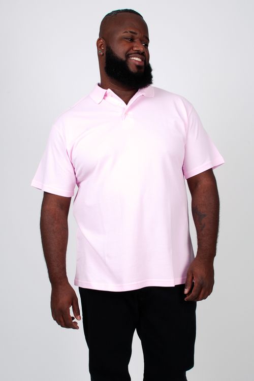 Camisa polo piquet masculina plus size rosa claro