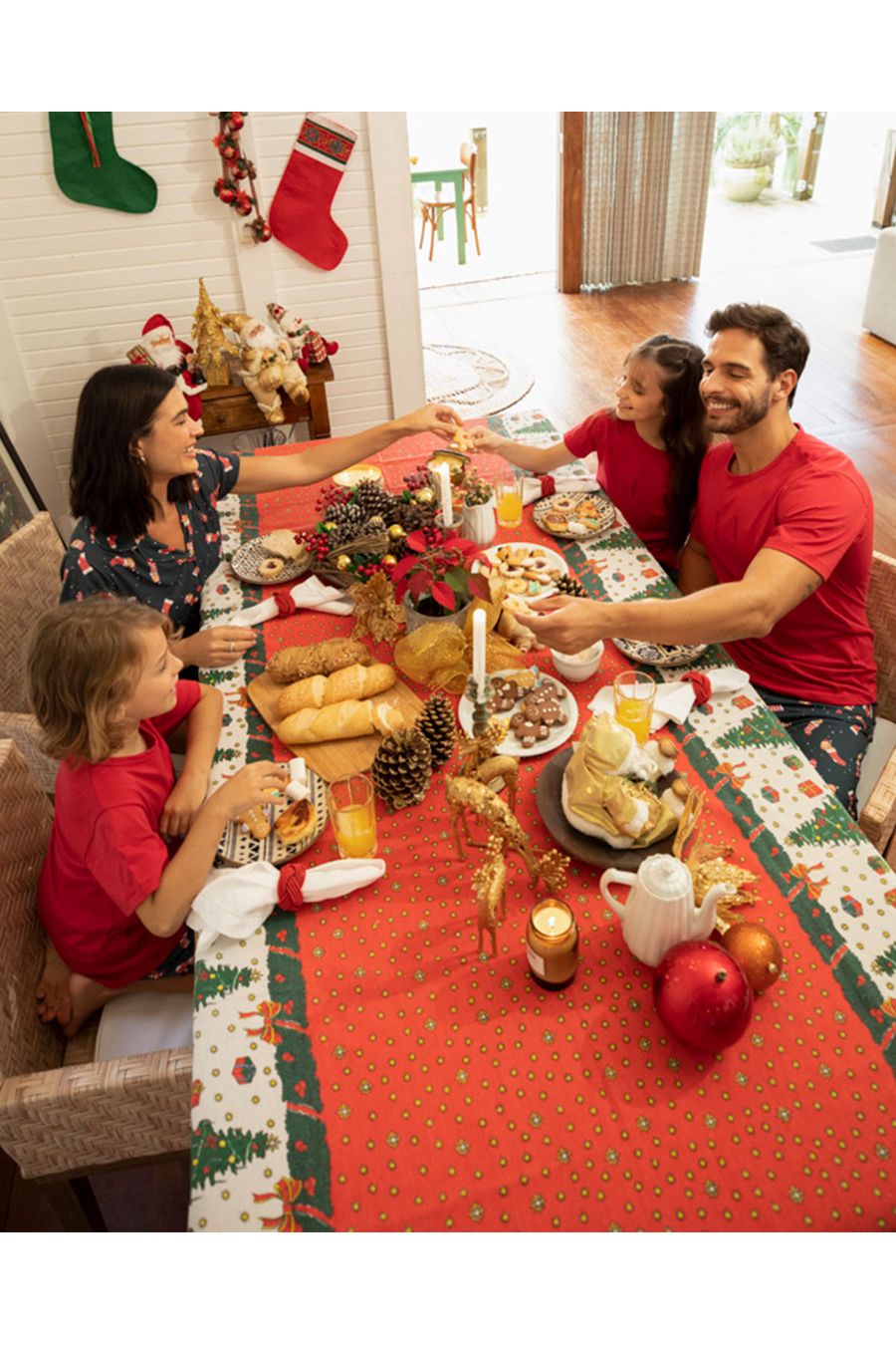 Pijama Plus Size Feminino Lua Encantada Algodão Família Natal