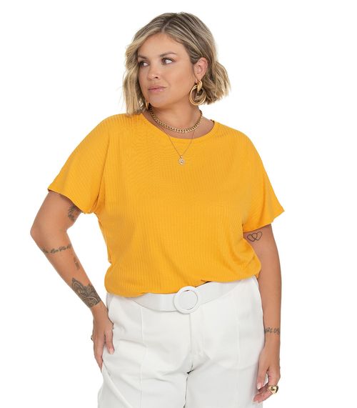Blusa Feminina Plus Size Ribana Secret Glam Amarelo